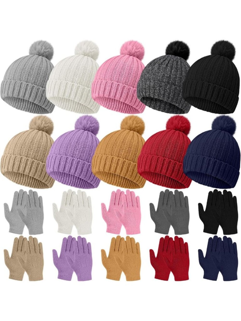 Cozy Winter Kids Beanie & Gloves Set, Knit Pompom Hat, Warm Accessories